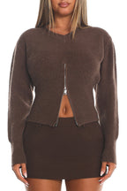 Karisa Zipper Hem Knit Top Mocha