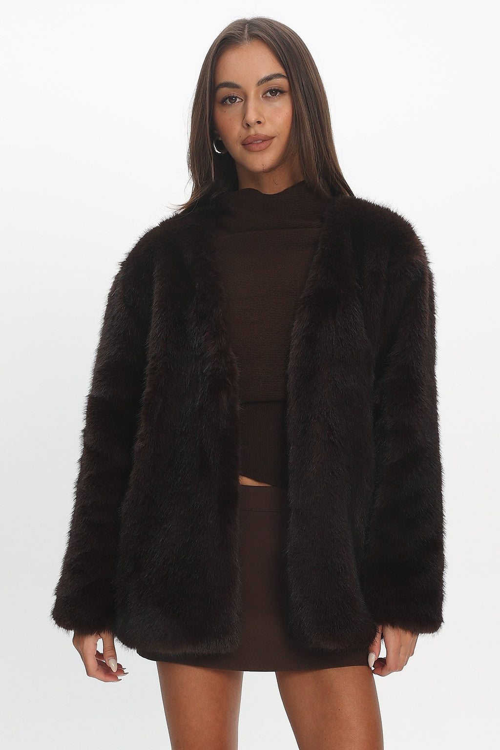 By The Fire Faux Fur Coat Chocolate