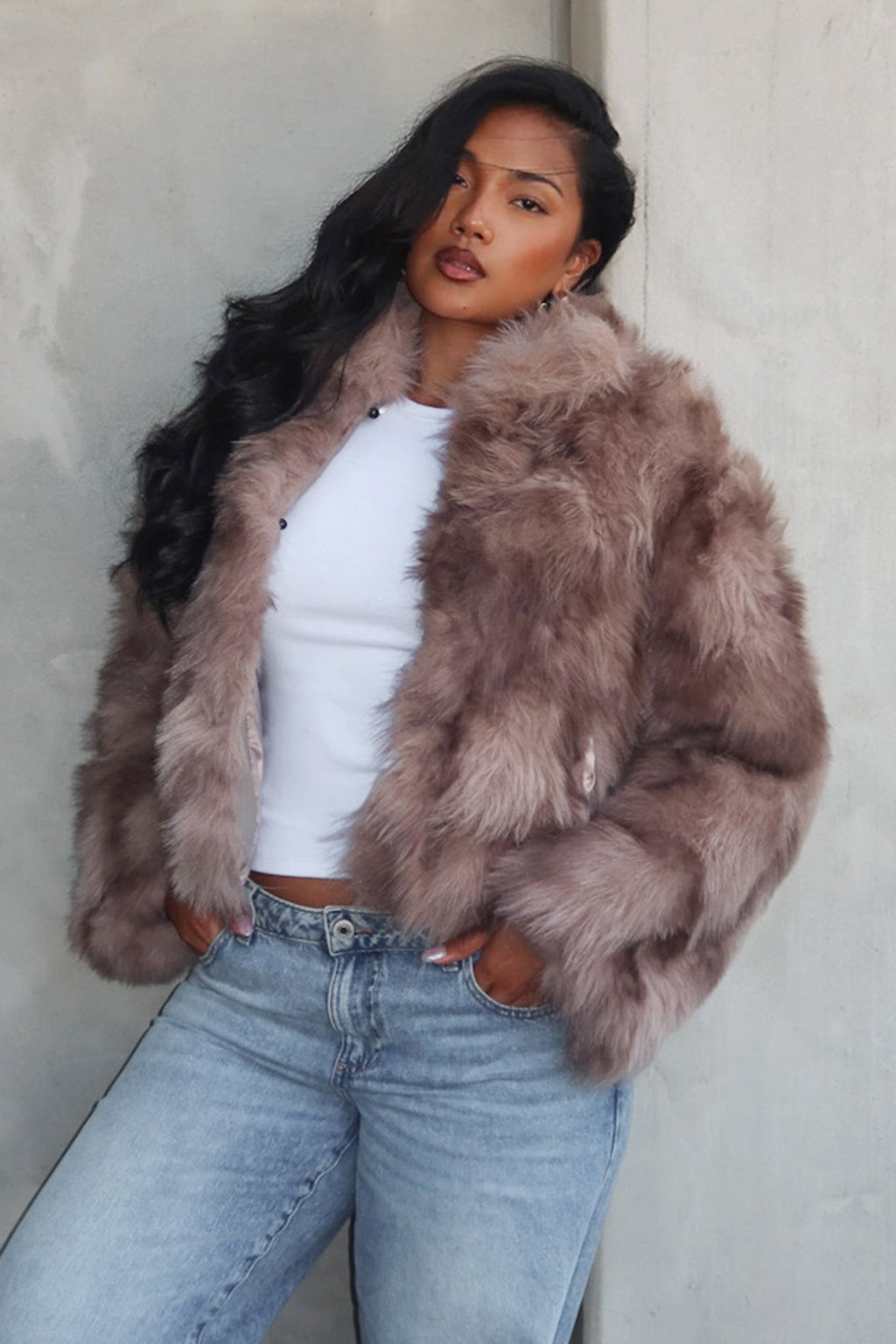 Moving On Faux Fur Coat Mocha