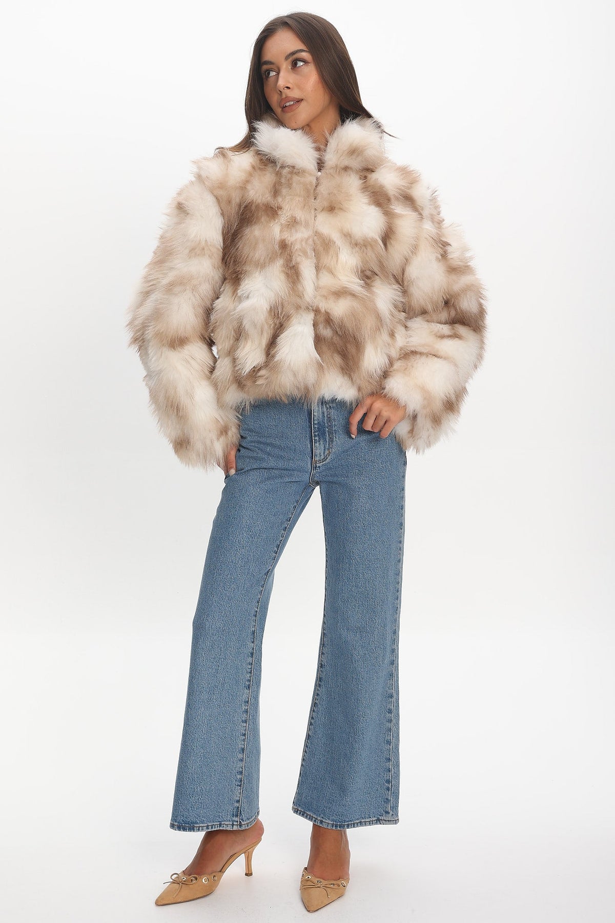 Moving On Faux Fur Coat Beige