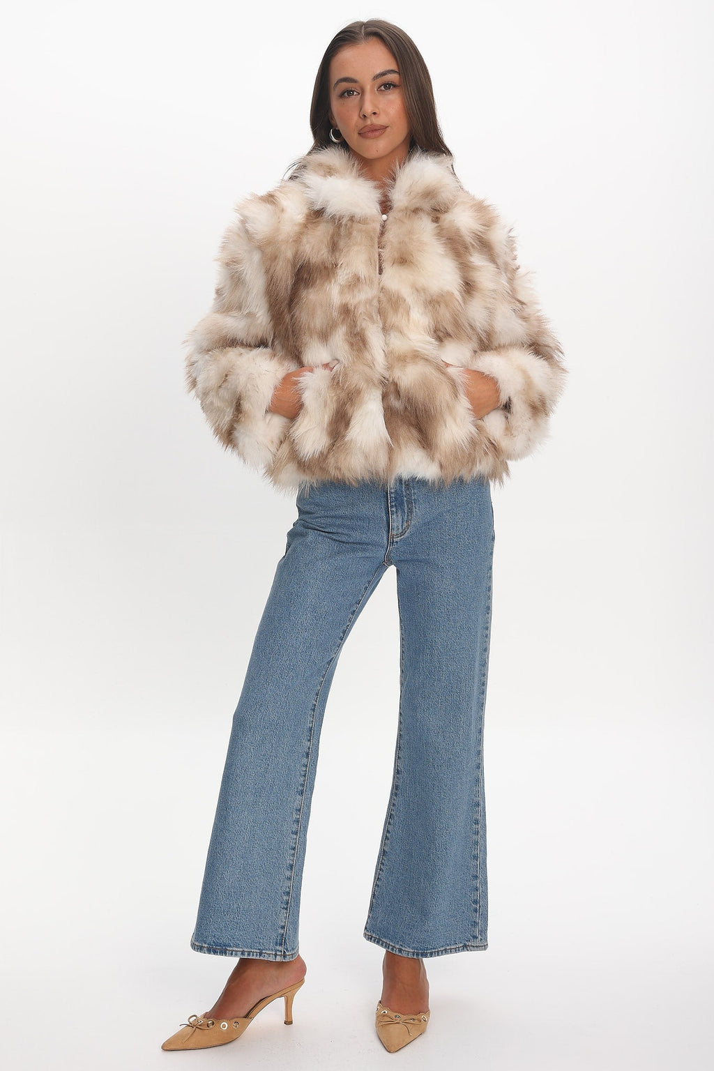 Moving On Faux Fur Coat Beige