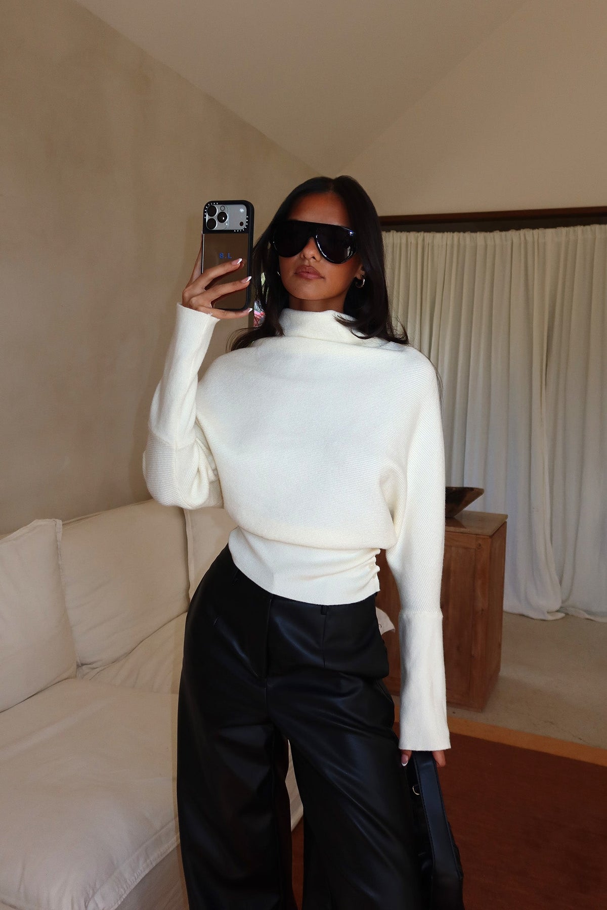Zyah Turtleneck Knit Sweater Cream