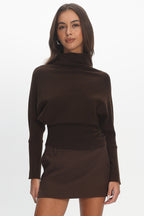 Zyah Turtleneck Knit Sweater Chocolate