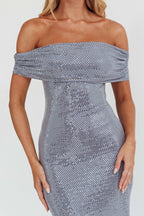 Kailey Off-Shoulder Maxi Dress Spangle Silver