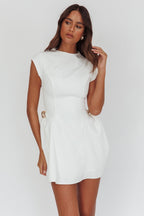 Girl Talks Cap Sleeve Puff Skirt Mini Dress Off White