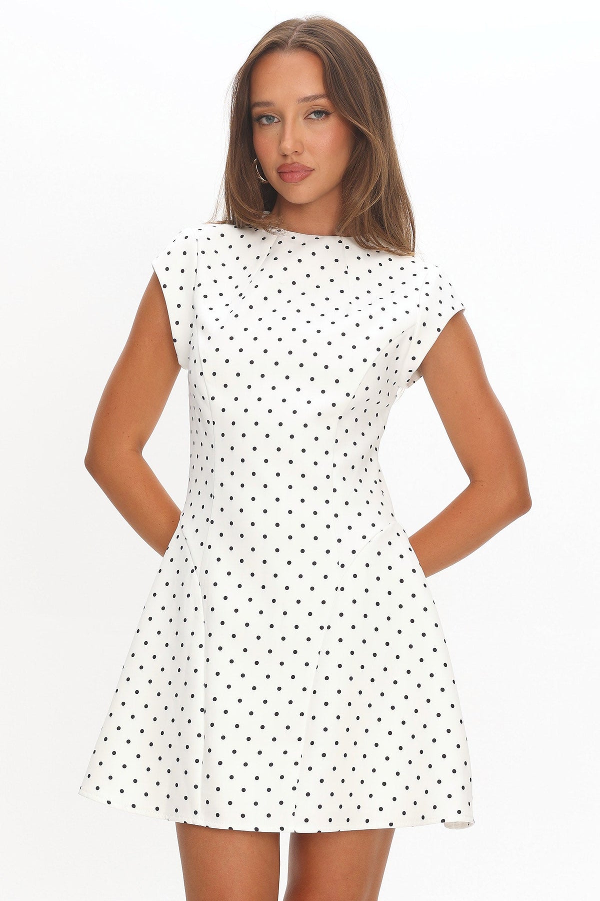 Aristos Cap Sleeve Mini Dress Polka Dot White Main image