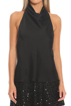 Quartz Cowl Halter Mini Dress Black