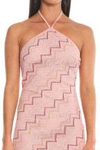 Viana Chevron Crochet Halter Maxi Dress Pink