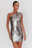 Glitter One-Shoulder Mini Dress Silver