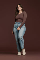 Long Sleeve Ribbed Crewneck Bodysuit | Coffee