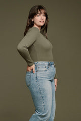 Long Sleeve Ribbed Crewneck Bodysuit | Olive