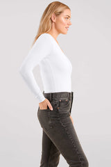 Long Sleeve Square Neck Bodysuit | White