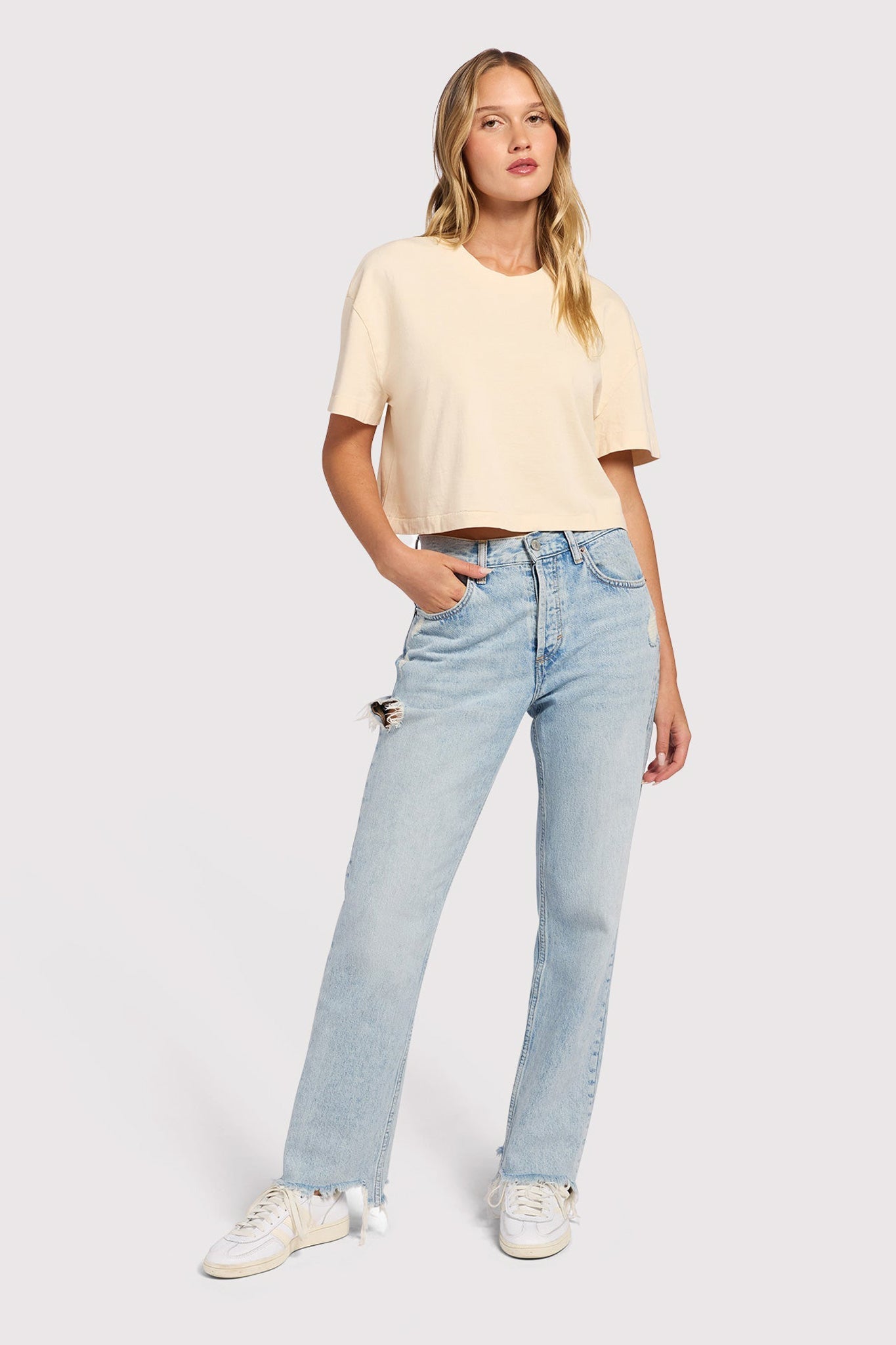 Vintage Cotton Cropped Tee | Bone