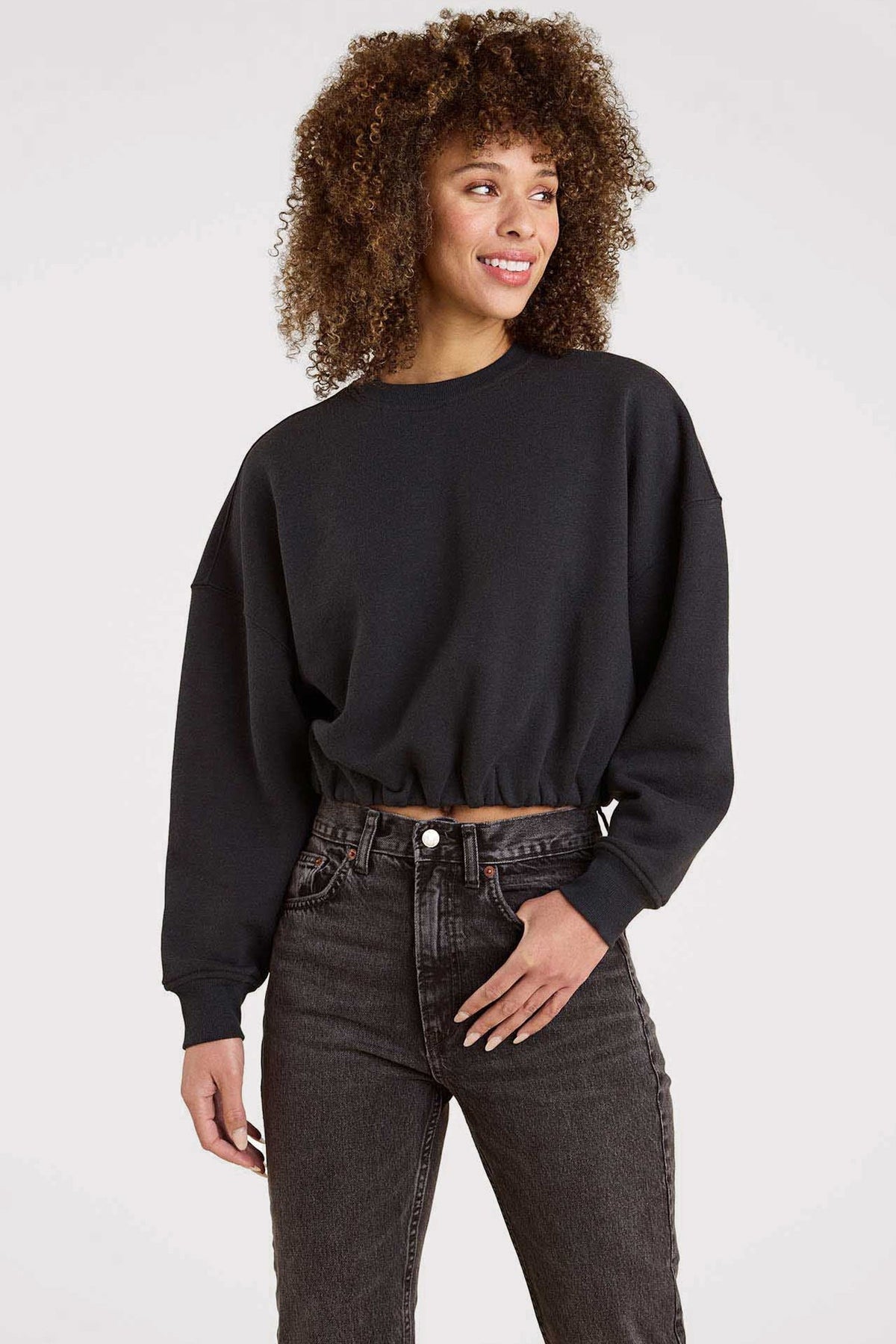 Vintage Fleece Cinch Waist Sweatshirt | Black
