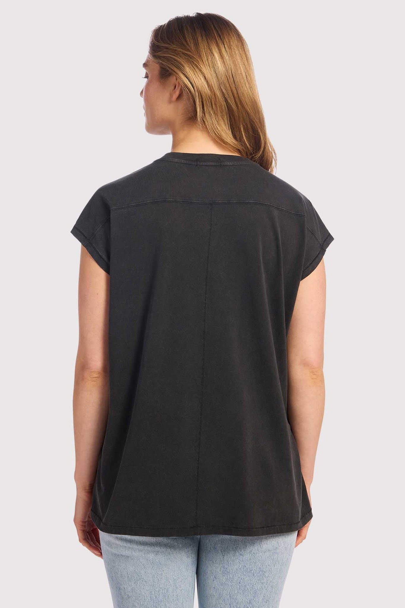Soft Cotton Tunic Muscle Tee | Washed Black