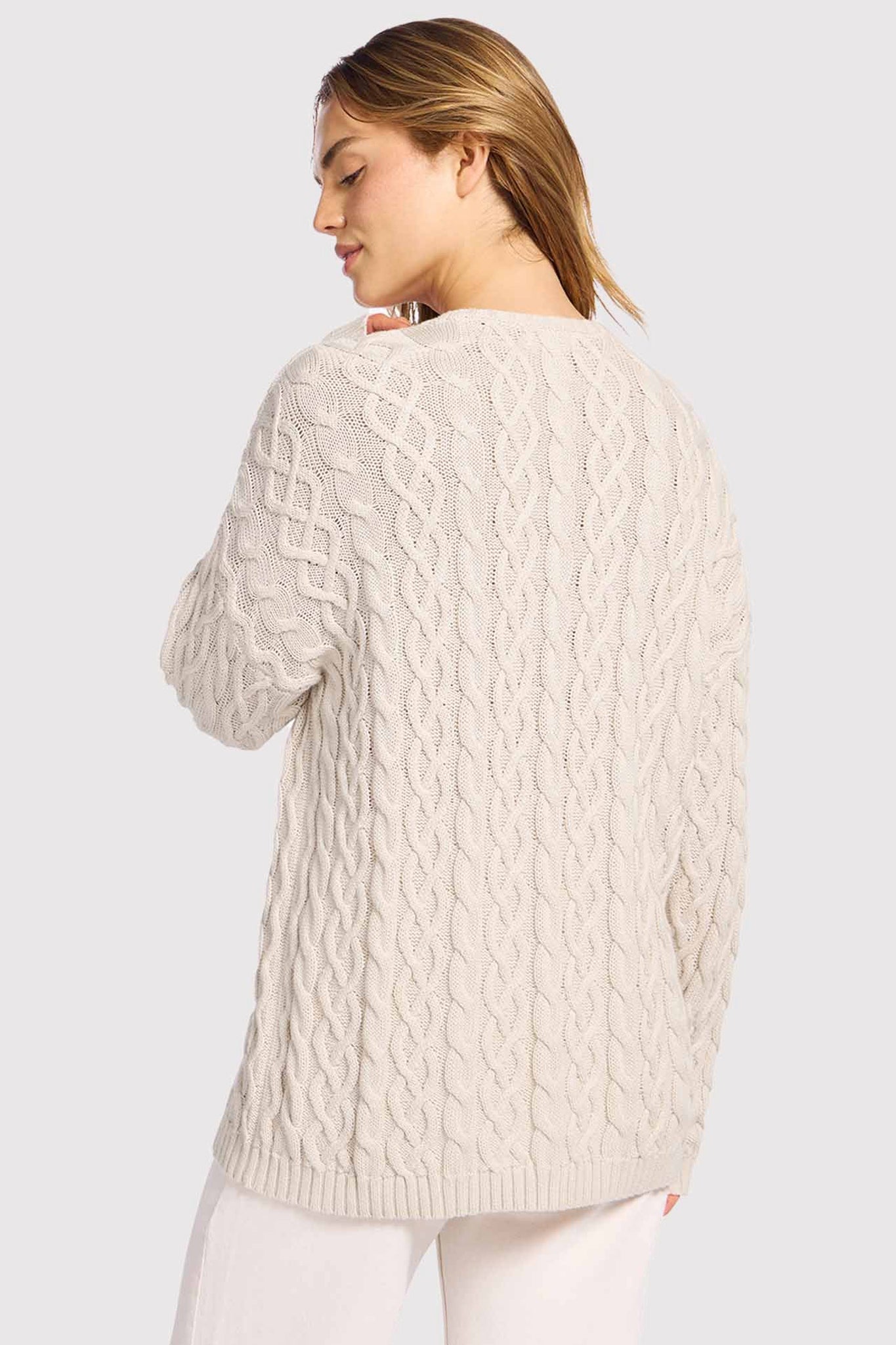 Lightweight Cable Sweater | Bone