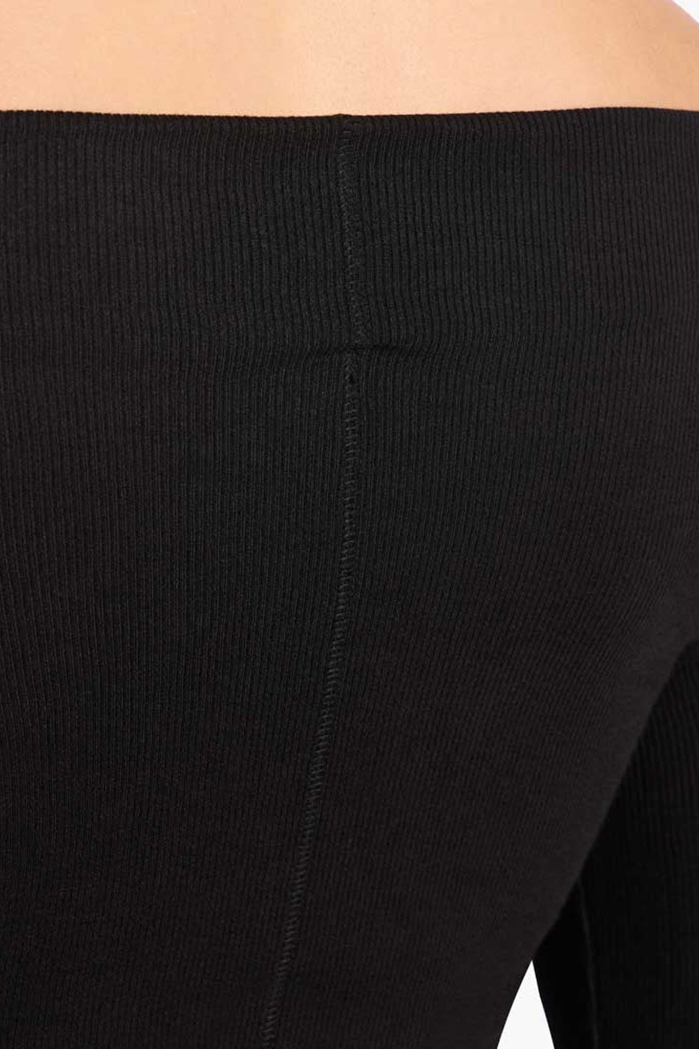 Slinky Rib Off-The-Shoulder Shirt | Black