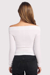 Slinky Rib Off-The-Shoulder Shirt | White