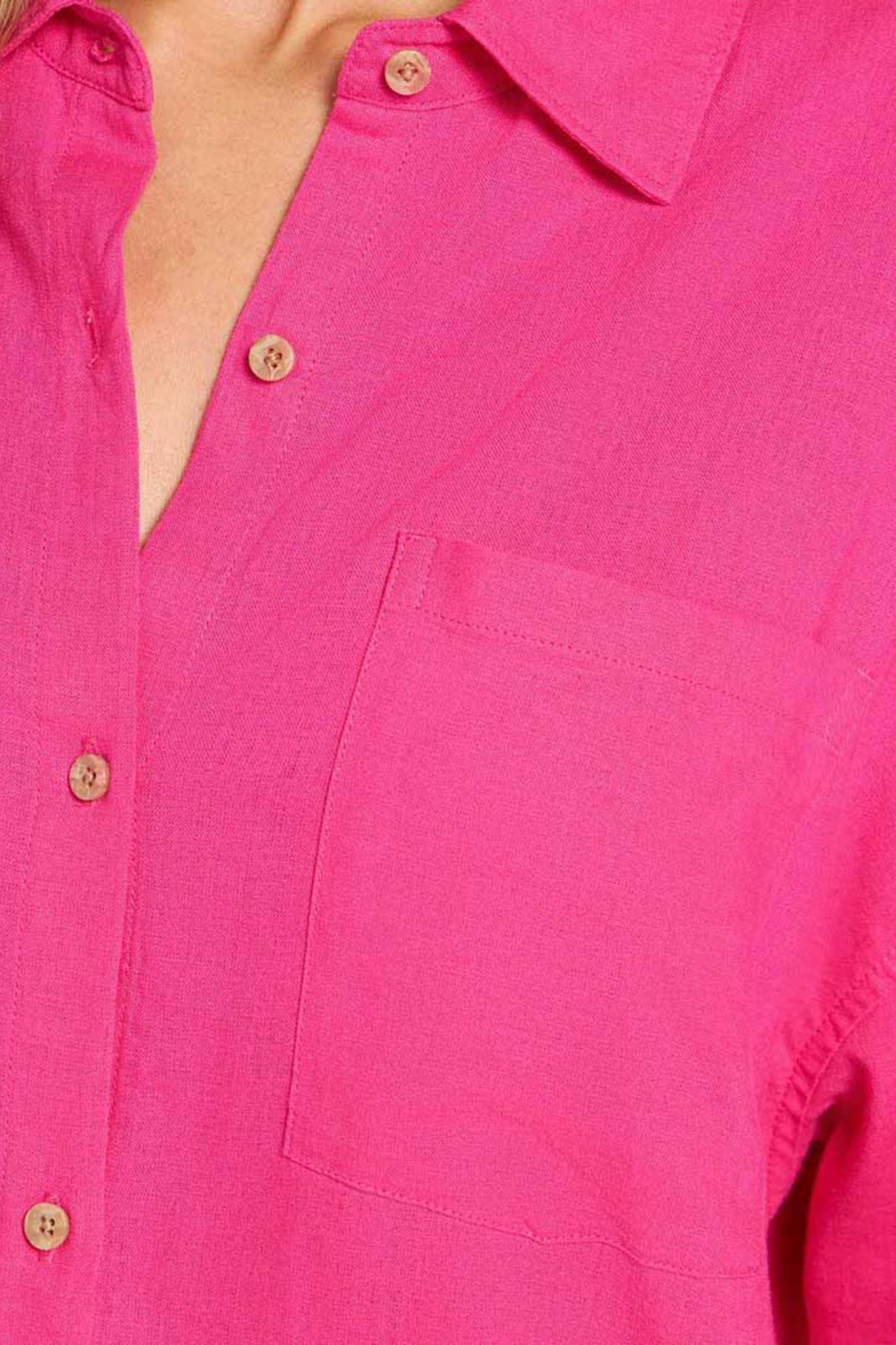 Linen Boyfriend Shirt | Fuchsia