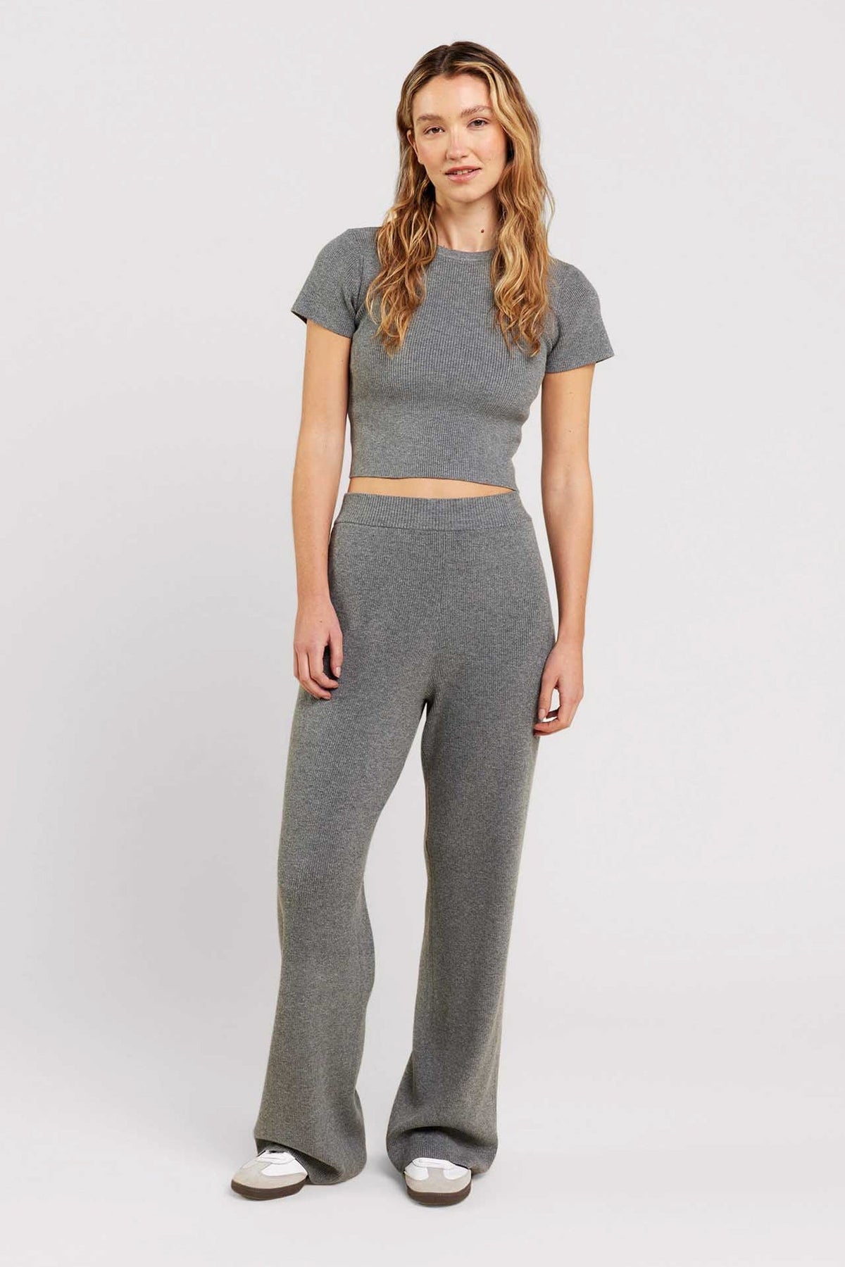 Ribbed Sweater Wide Leg Pant | Charcoal