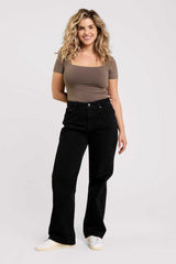 Cotton Stretch Short Sleeve Square Neck Bodysuit | Mocha