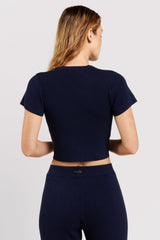Ribbed Sweater Baby Tee | Navy