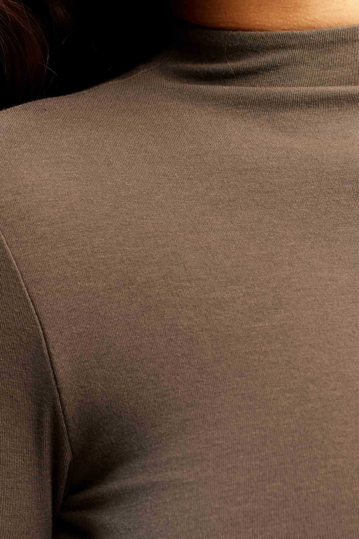 Cotton Stretch Long Sleeve Mock Neck Shirt | Mocha