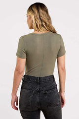 Slinky Rib Short Sleeve Bodysuit | Olive