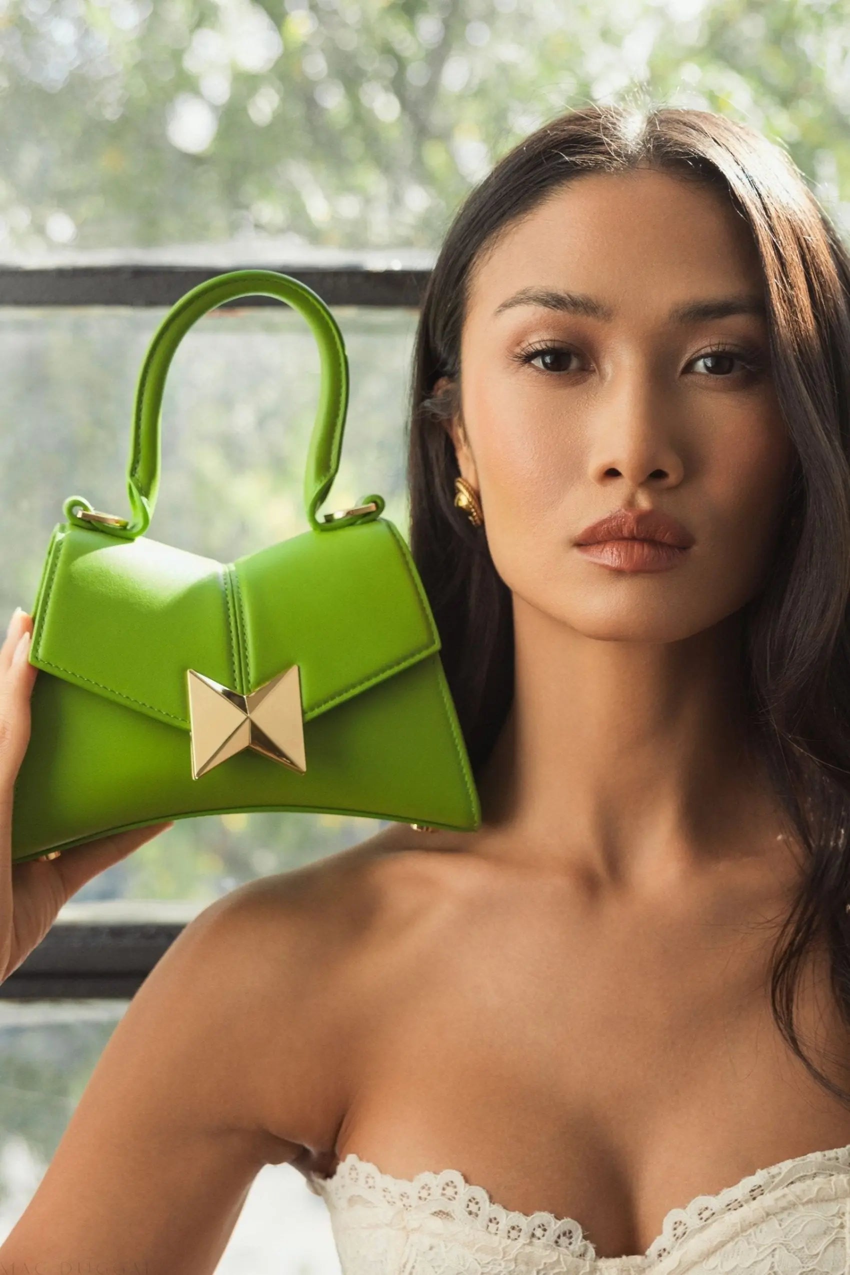 Green Mini Structured Leather Top Handle Bag