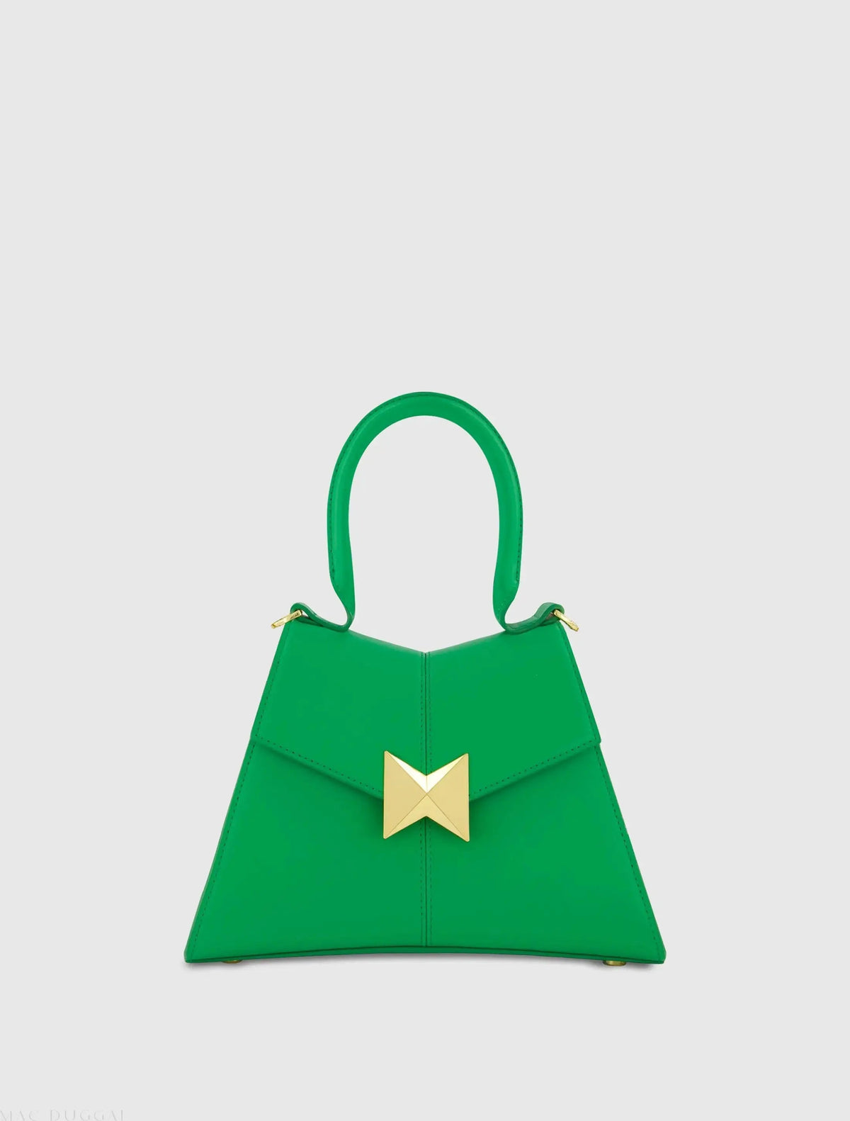 Green Small Structured Leather Top Handle Bag