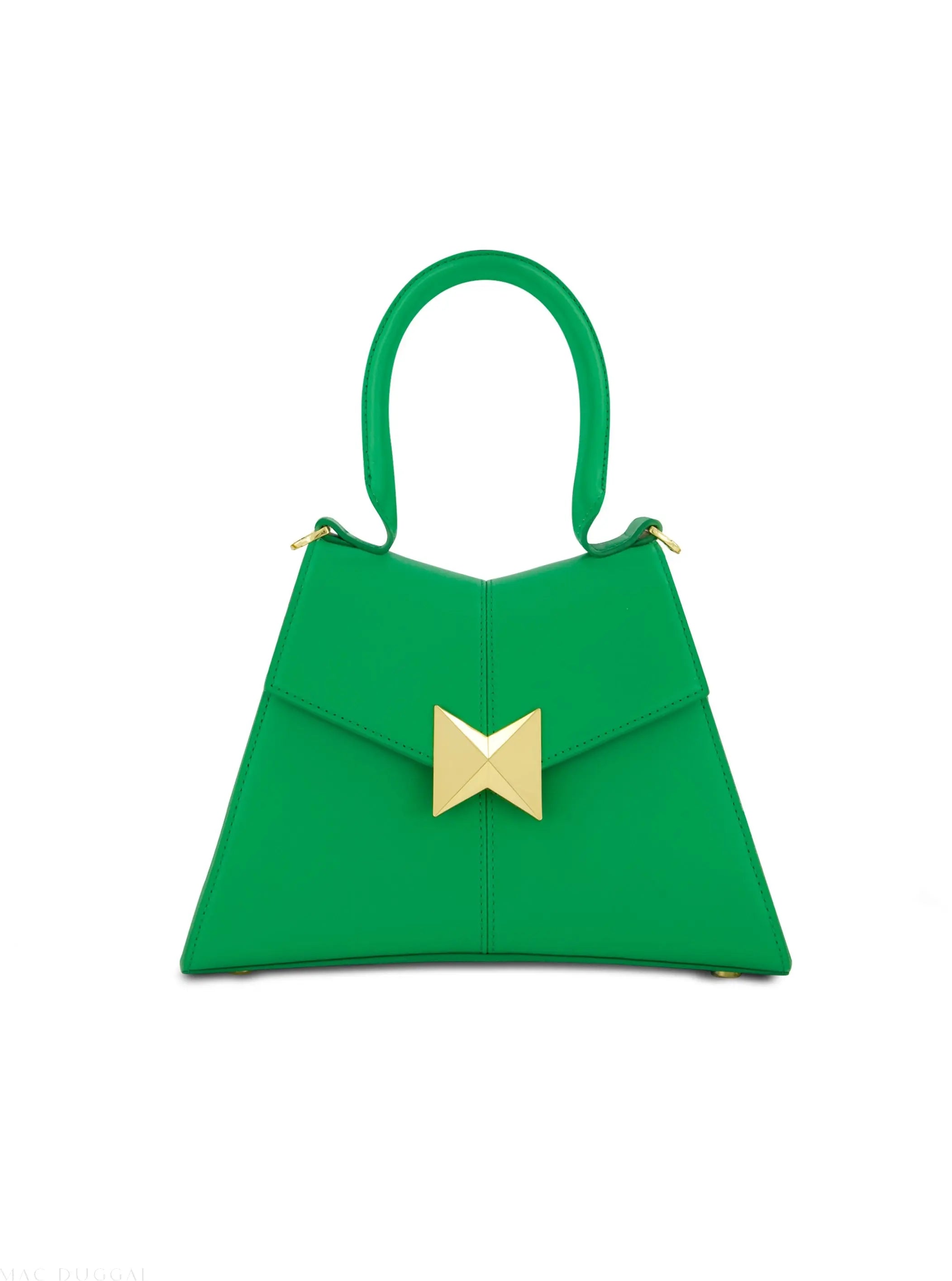 Green Small Structured Leather Top Handle Bag