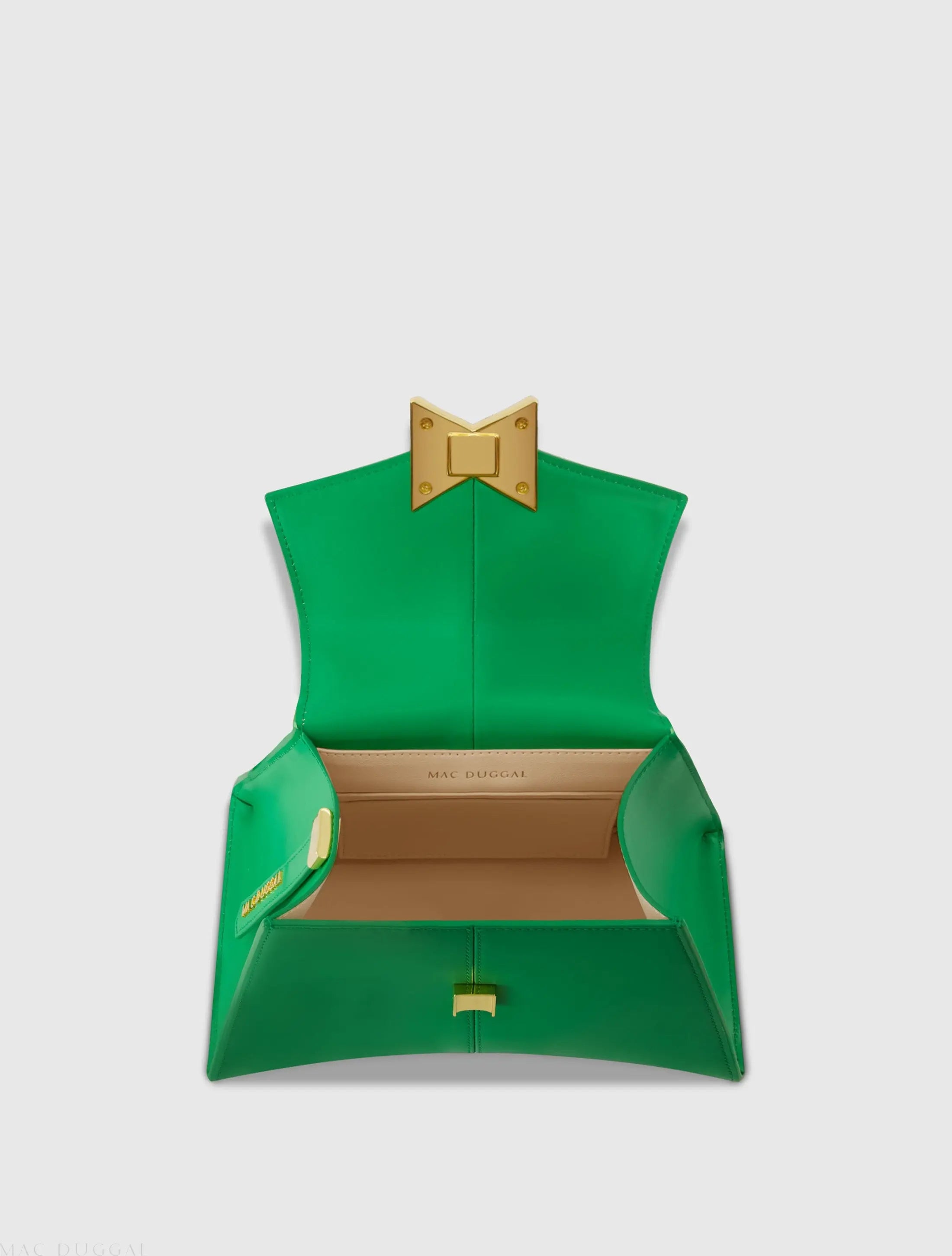 Green Small Structured Leather Top Handle Bag
