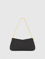 Black Small Leather Shoulder Bag with Gold Chain