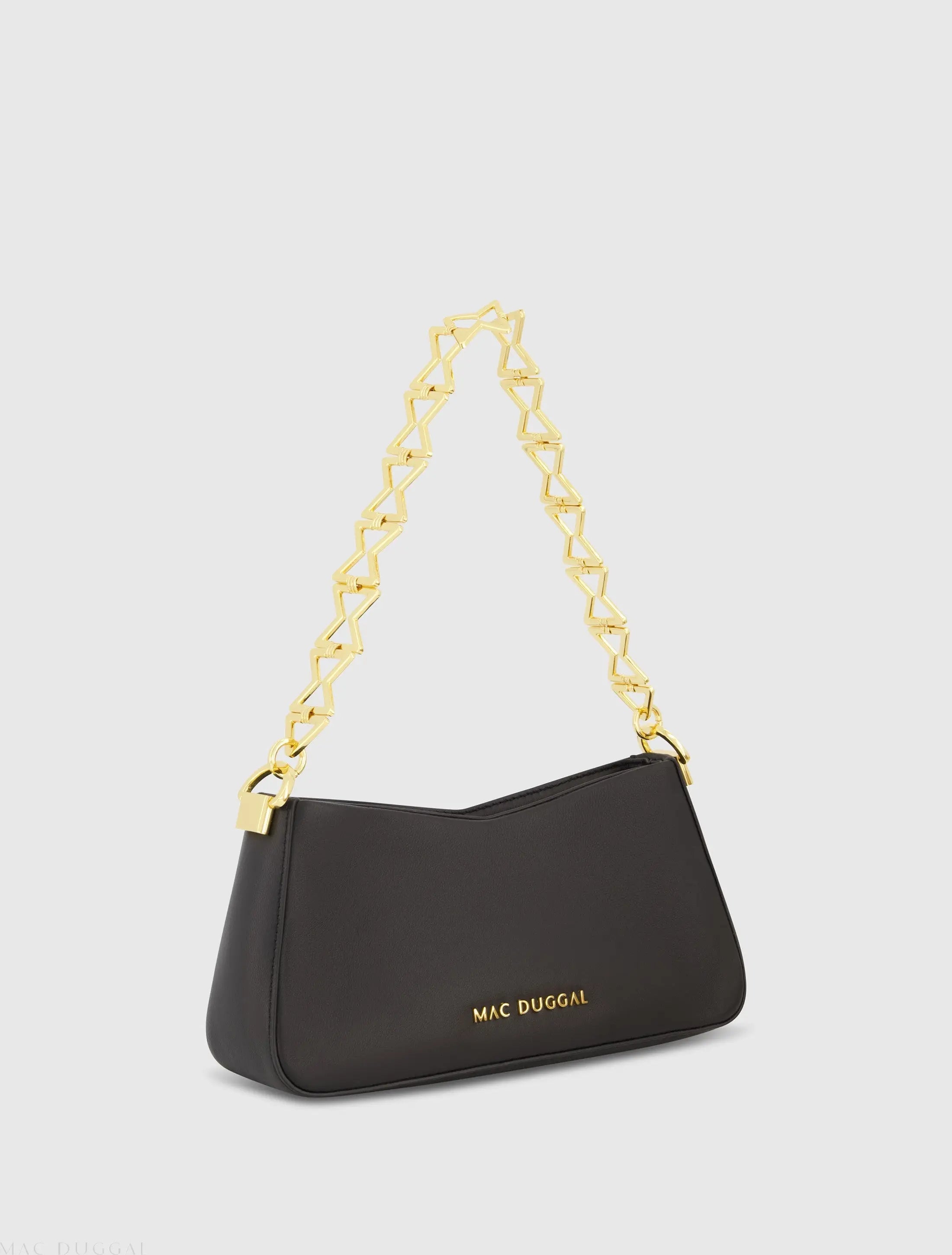 Black Small Leather Shoulder Bag with Gold Chain