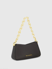Black Small Leather Shoulder Bag with Gold Chain