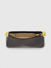 Black Small Leather Shoulder Bag with Gold Chain