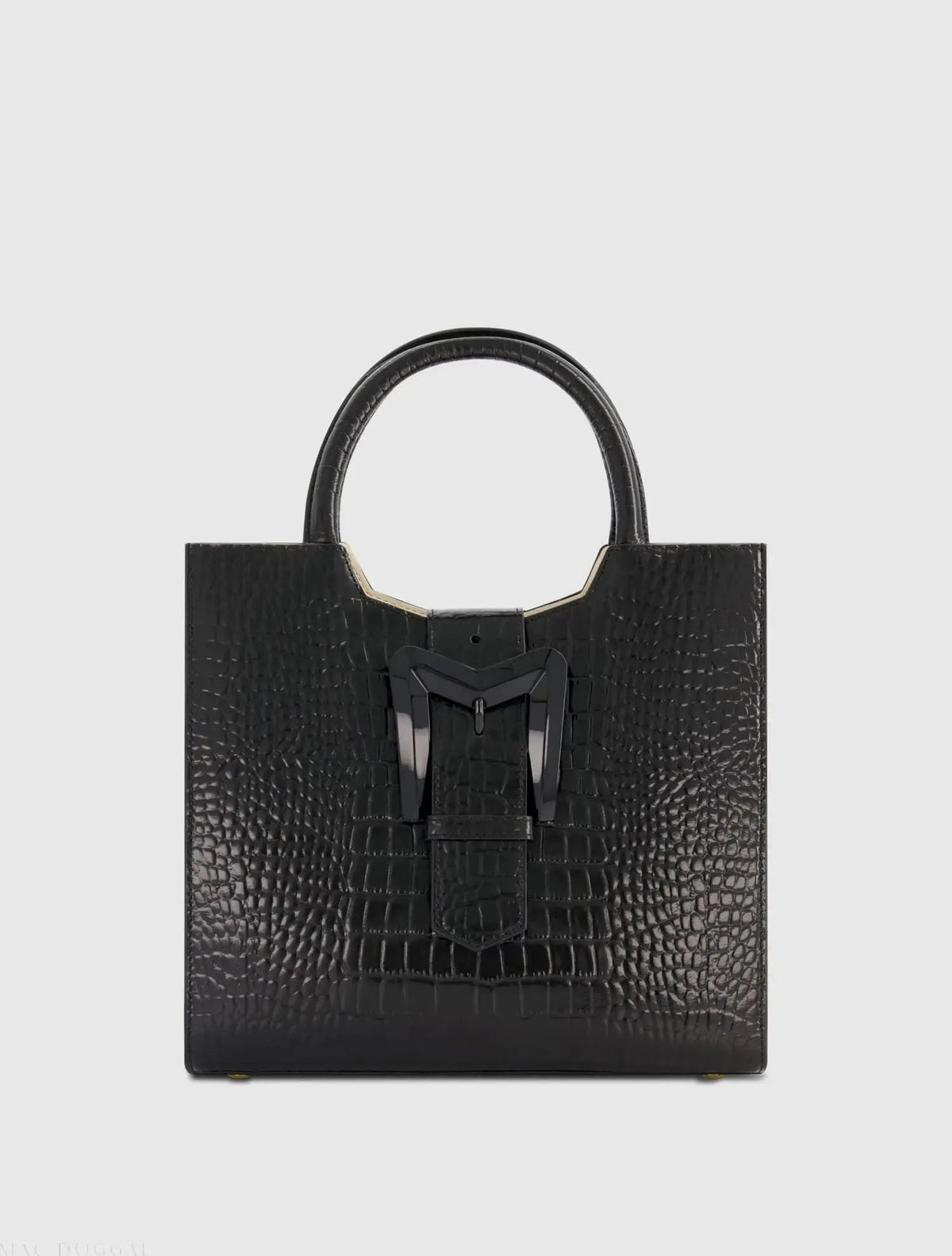 Black Medium Croc Embossed Leather Tote