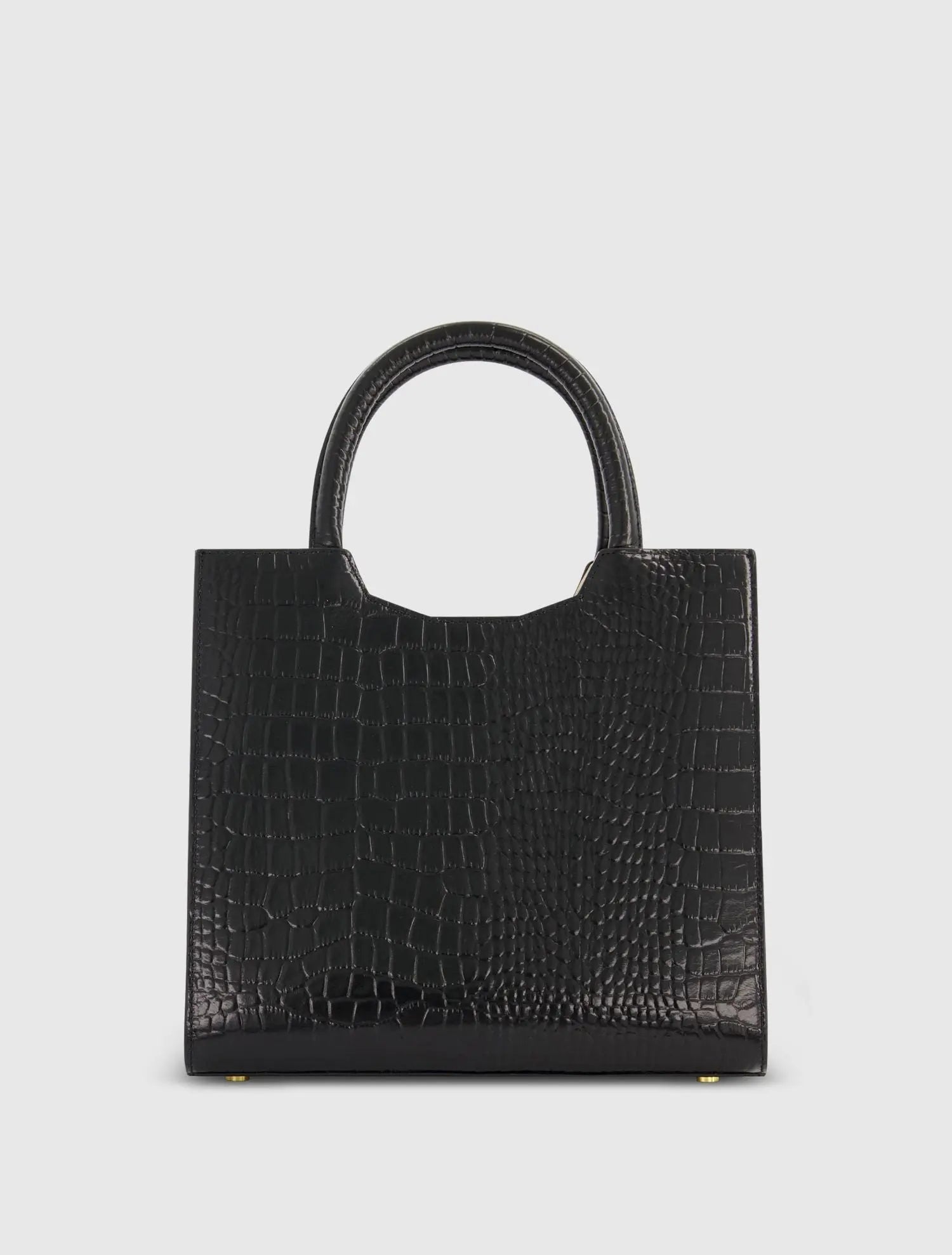 Black Medium Croc Embossed Leather Tote