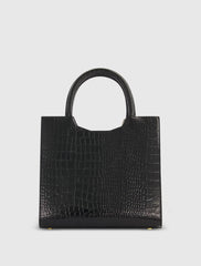 Black Medium Croc Embossed Leather Tote