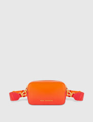 Orange Ombre Small Leather Crossbody Camera Bag with Adjustable Strap