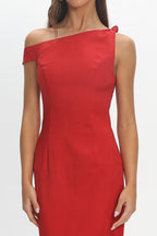 Heating Up Asymmetric Neckline Maxi Dress Red
