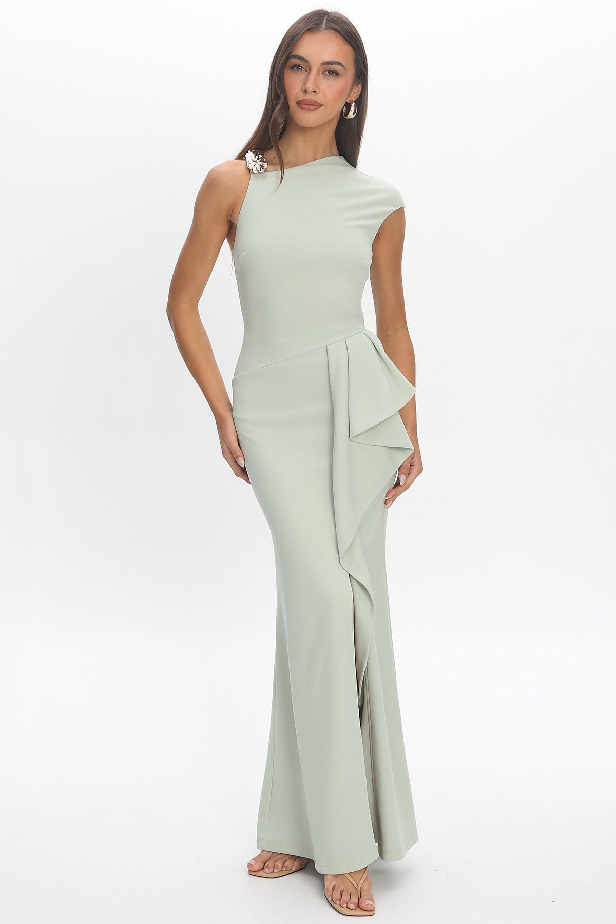 Whispering Willow One-Shoulder Gown Pistachio Green Main image