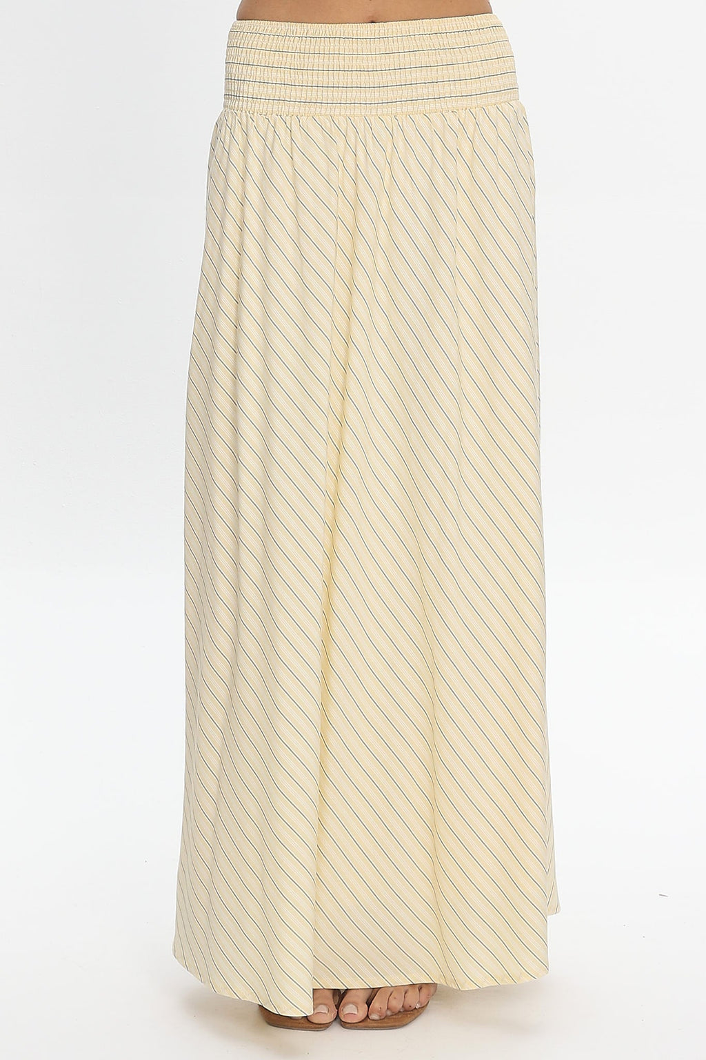 Windrose Stripe Smocked Maxi Skirt Butter