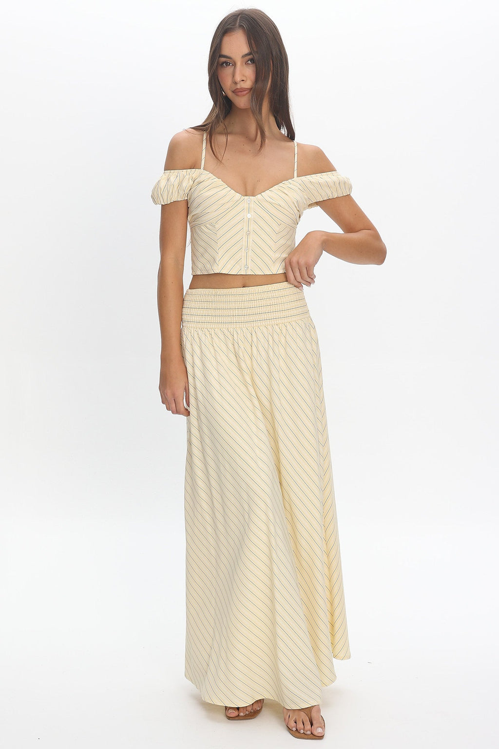 Windrose Stripe Smocked Maxi Skirt Butter
