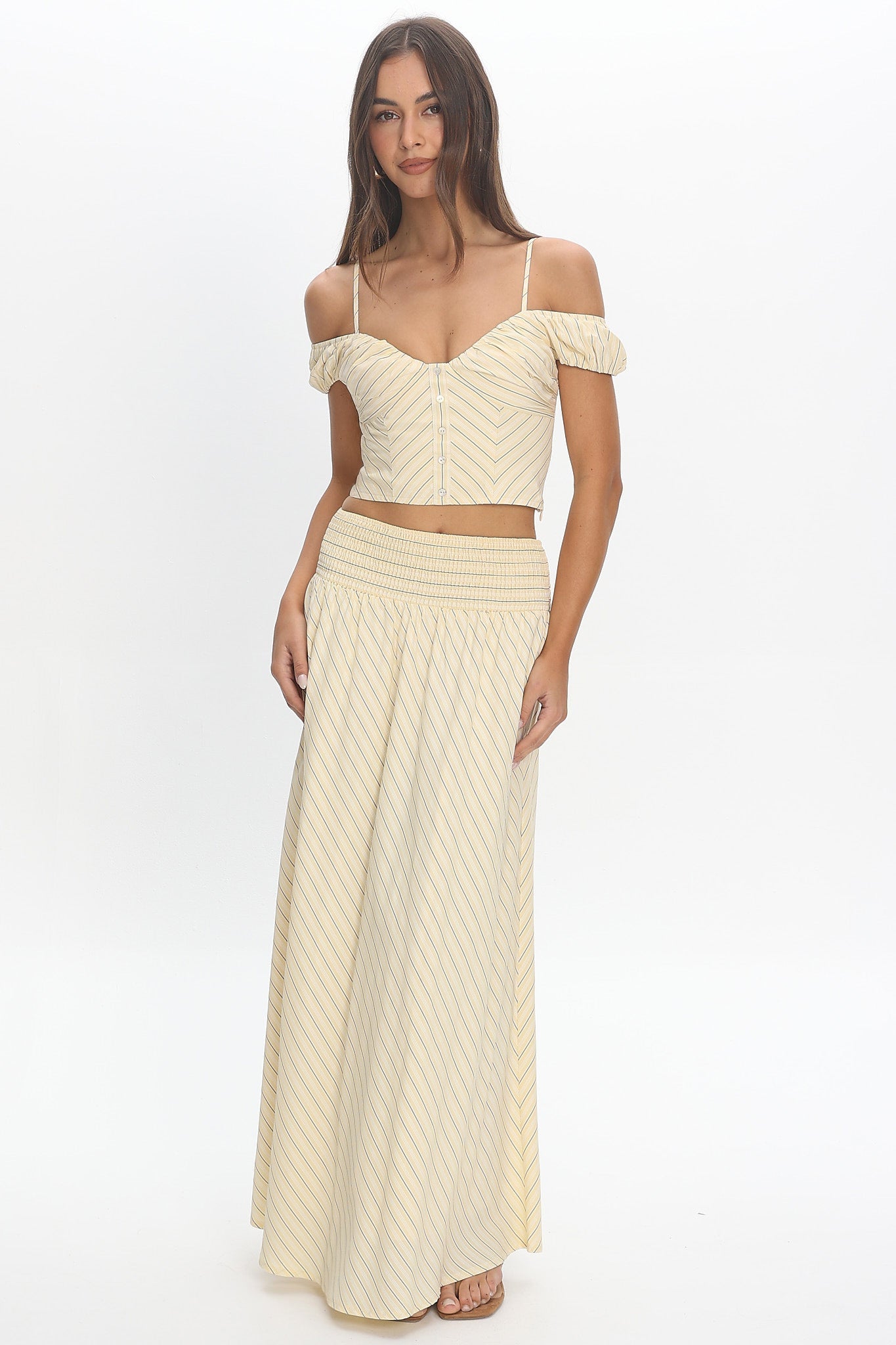 Windrose Stripe Off-Shoulder Crop Top Butter Secondary image