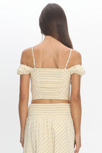 Windrose Stripe Off-Shoulder Crop Top Butter