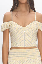 Windrose Stripe Off-Shoulder Crop Top Butter