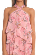 Petal Fall Tiered Halter Maxi Dress Blush
