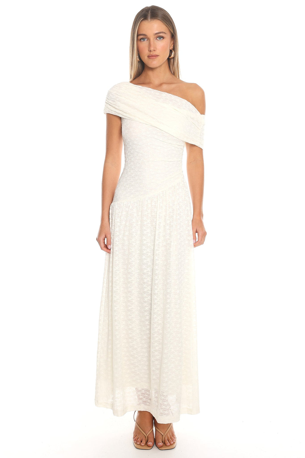 Moonlit Vows Draped Maxi Dress Ivory