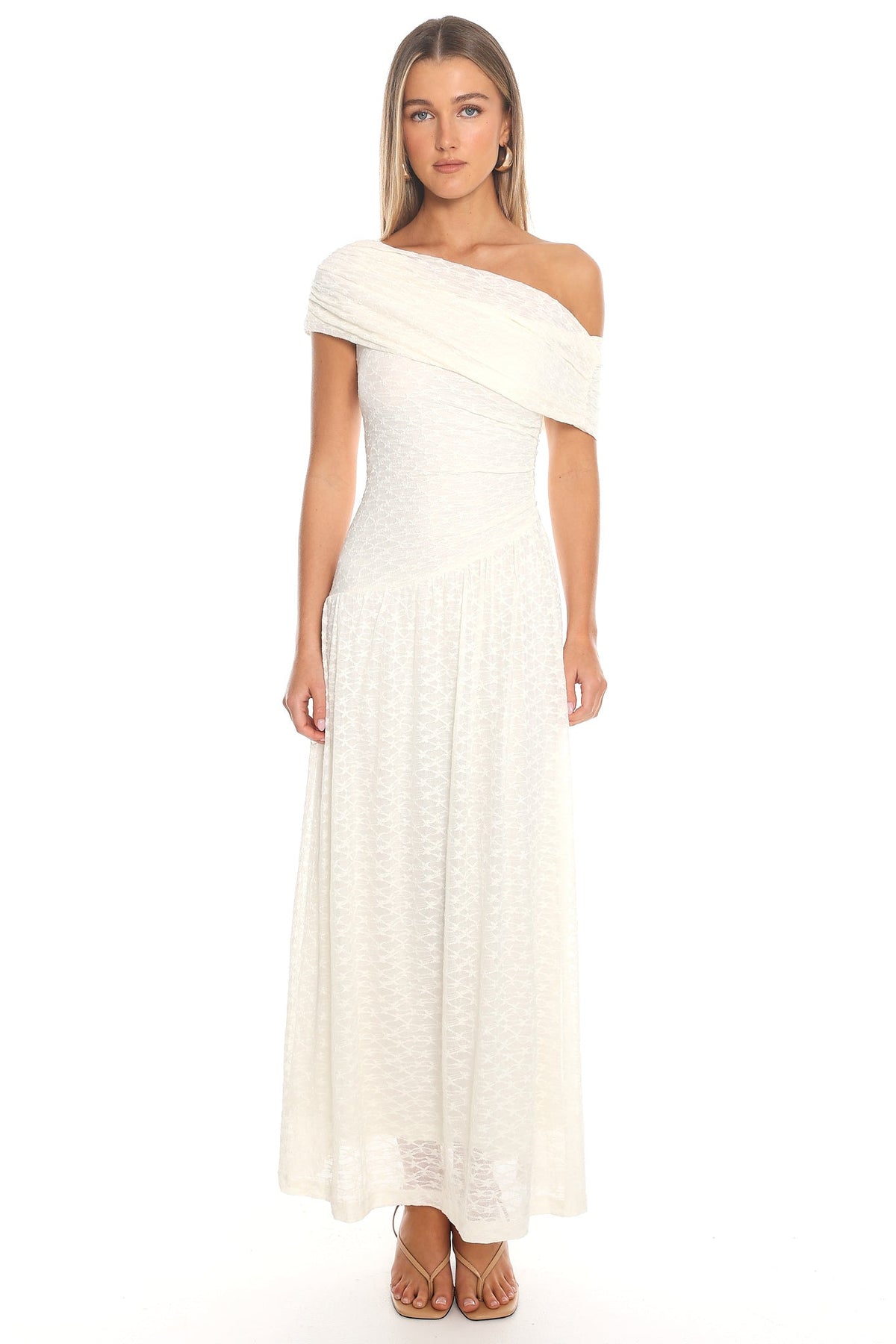 Moonlit Vows Draped Maxi Dress Ivory